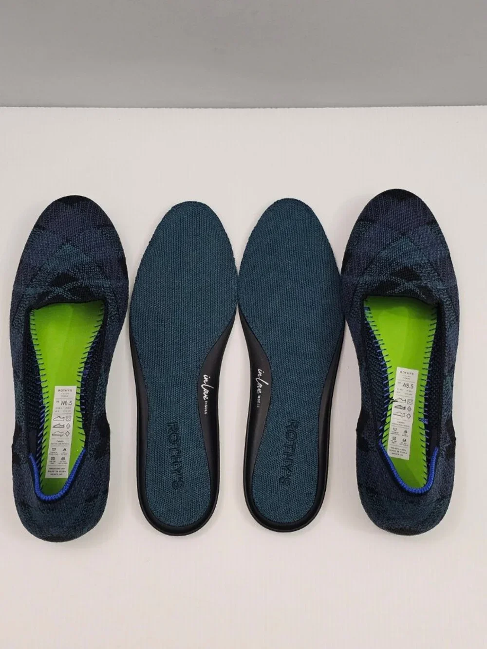 Rothy's The Loafer Flats Womens 8.5 Navy Plaid Knit Washable Slip On Preppy NEW